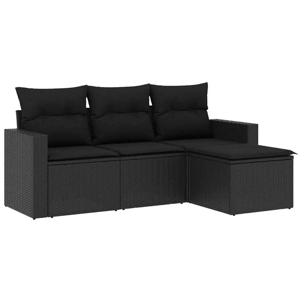 4 Piece Garden Sofa Set with Cushions Black Poly Rattan 3218855 - Furniture
