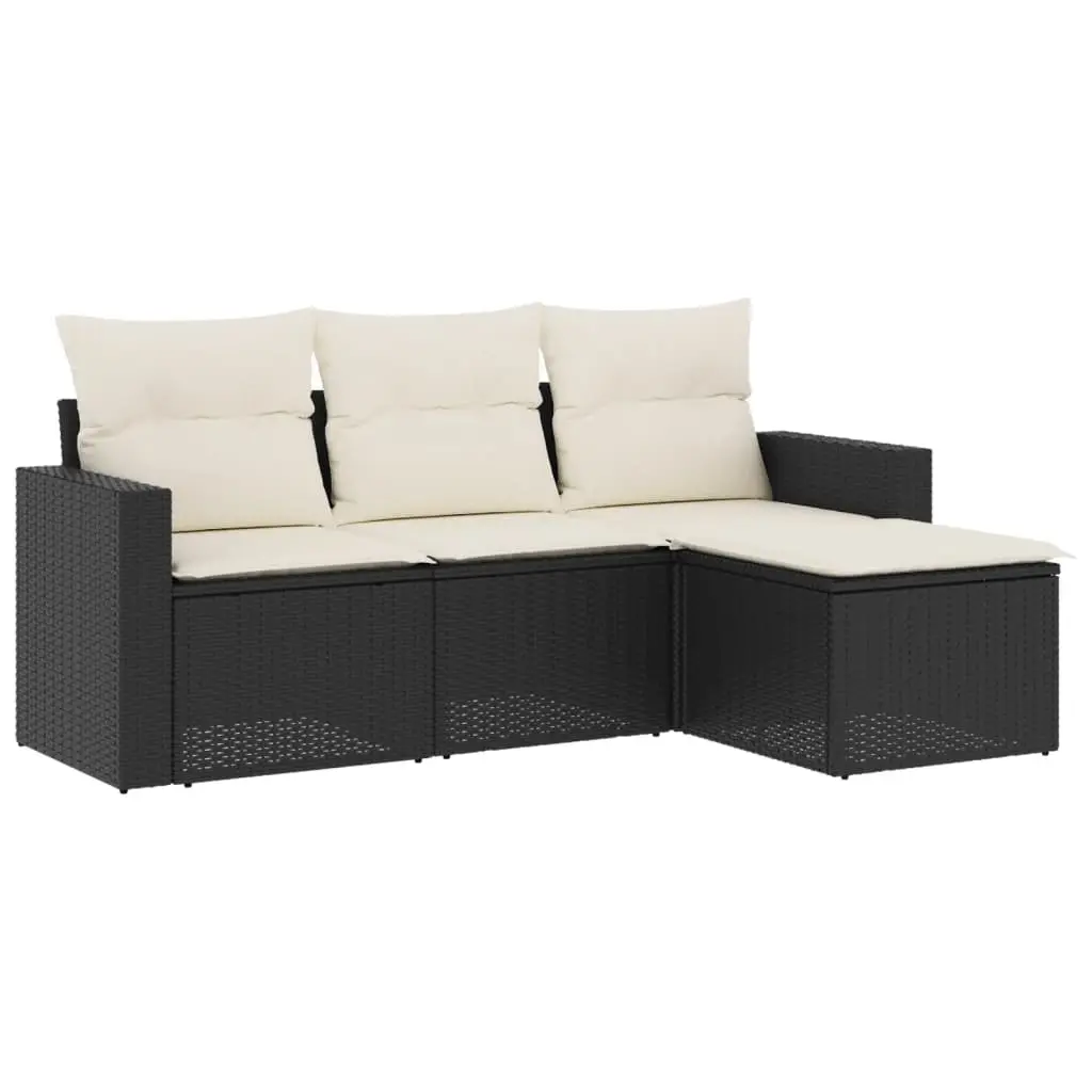 4 Piece Garden Sofa Set with Cushions Black Poly Rattan 3218856 - Furniture