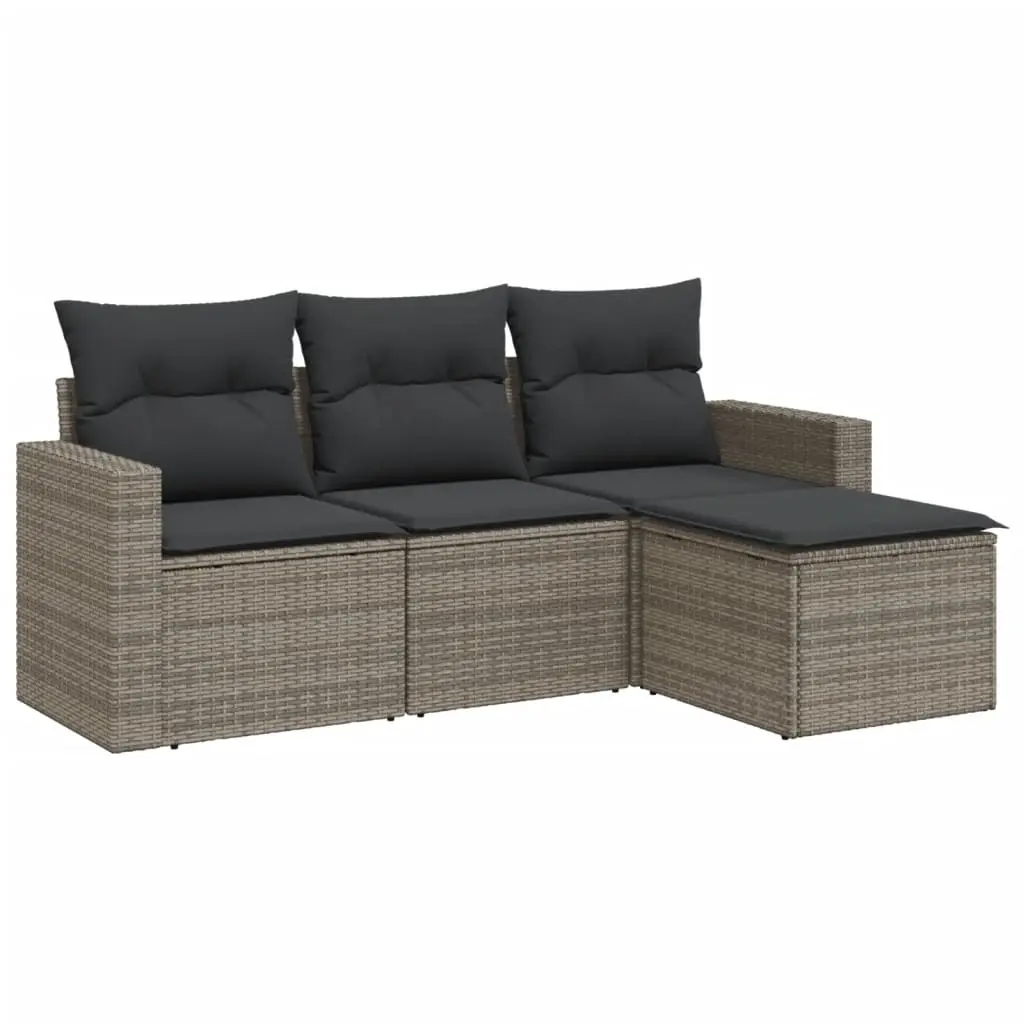 4 Piece Garden Sofa Set with Cushions Grey Poly Rattan 3218860 - Furniture
