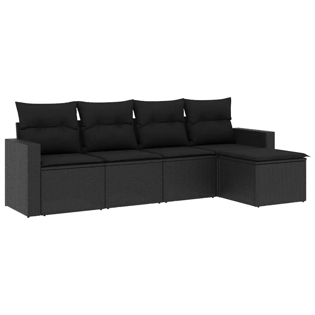 5 Piece Garden Sofa Set with Cushions Black Poly Rattan 3218875 - Furniture