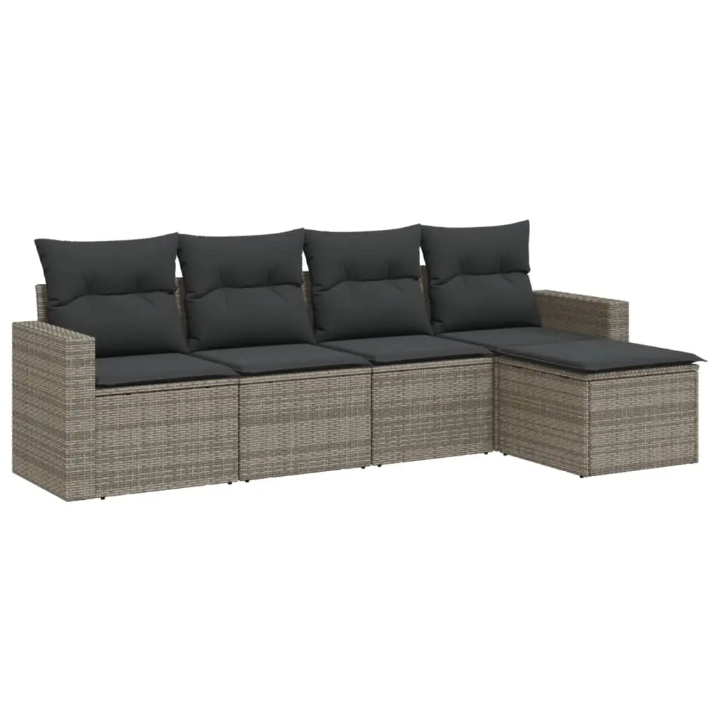 5 Piece Garden Sofa Set with Cushions Grey Poly Rattan 3218880 - Furniture