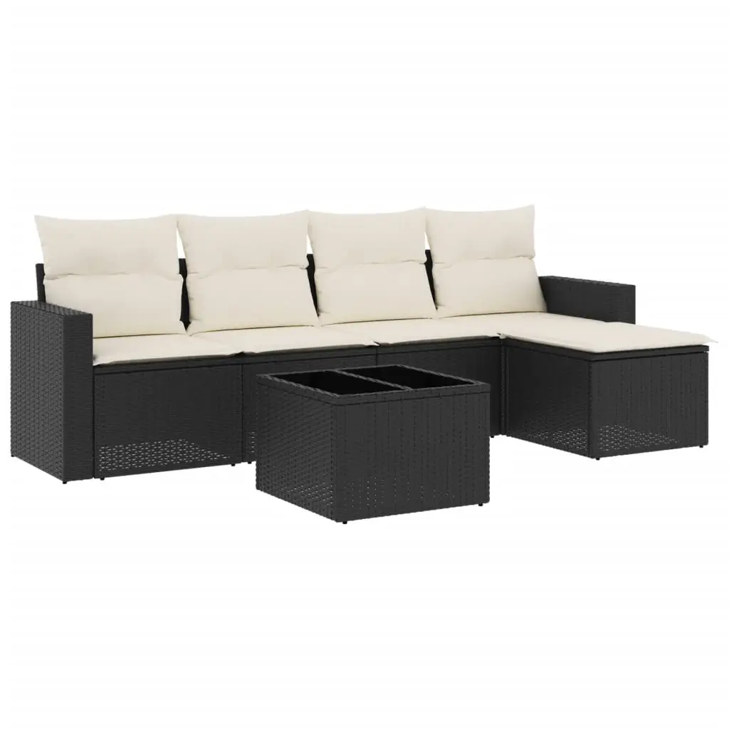 6 Piece Garden Sofa Set with Cushions Black Poly Rattan 3218886 - Furniture