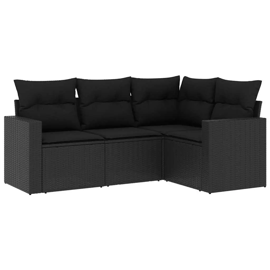 4 Piece Garden Sofa Set with Cushions Black Poly Rattan 3218895 - Furniture