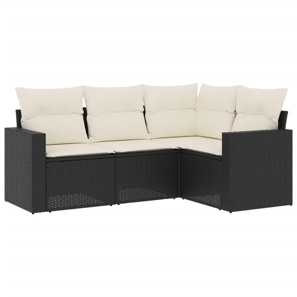 4 Piece Garden Sofa Set with Cushions Black Poly Rattan 3218896 - Furniture