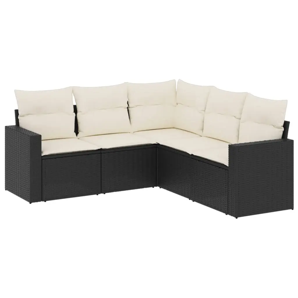 5 Piece Garden Sofa Set with Cushions Black Poly Rattan 3218936 - Furniture