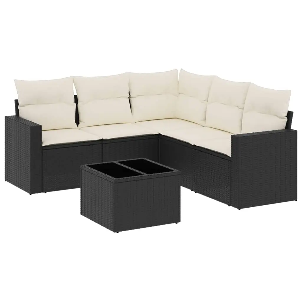 6 Piece Garden Sofa Set with Cushions Black Poly Rattan 3218946 - Furniture