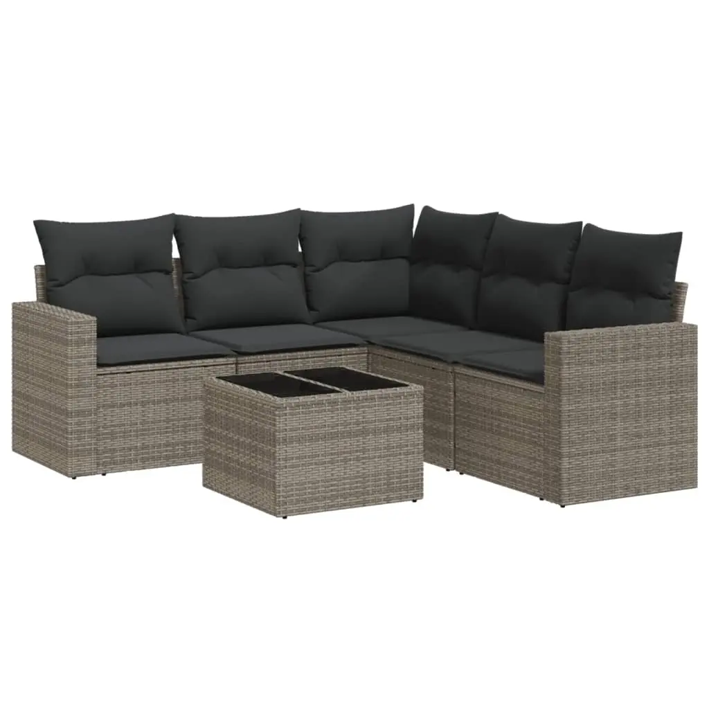 6 Piece Garden Sofa Set with Cushions Grey Poly Rattan 3218950 - Furniture