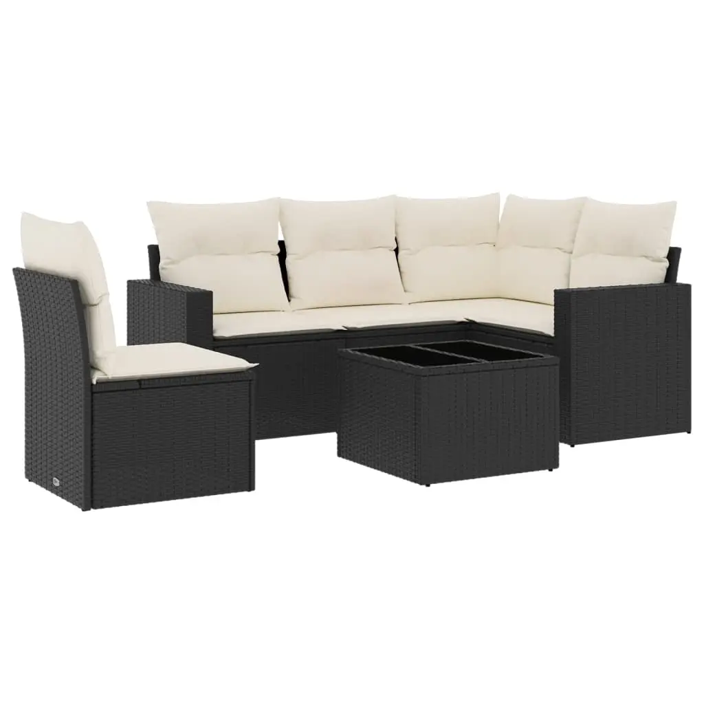 6 Piece Garden Sofa Set with Cushions Black Poly Rattan 3218966 - Furniture