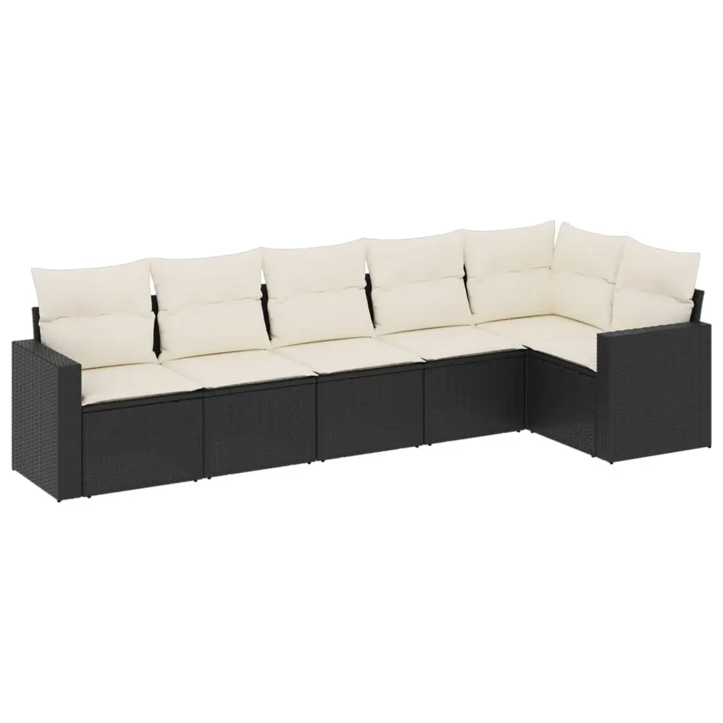 6 Piece Garden Sofa Set with Cushions Black Poly Rattan 3218976 - Furniture