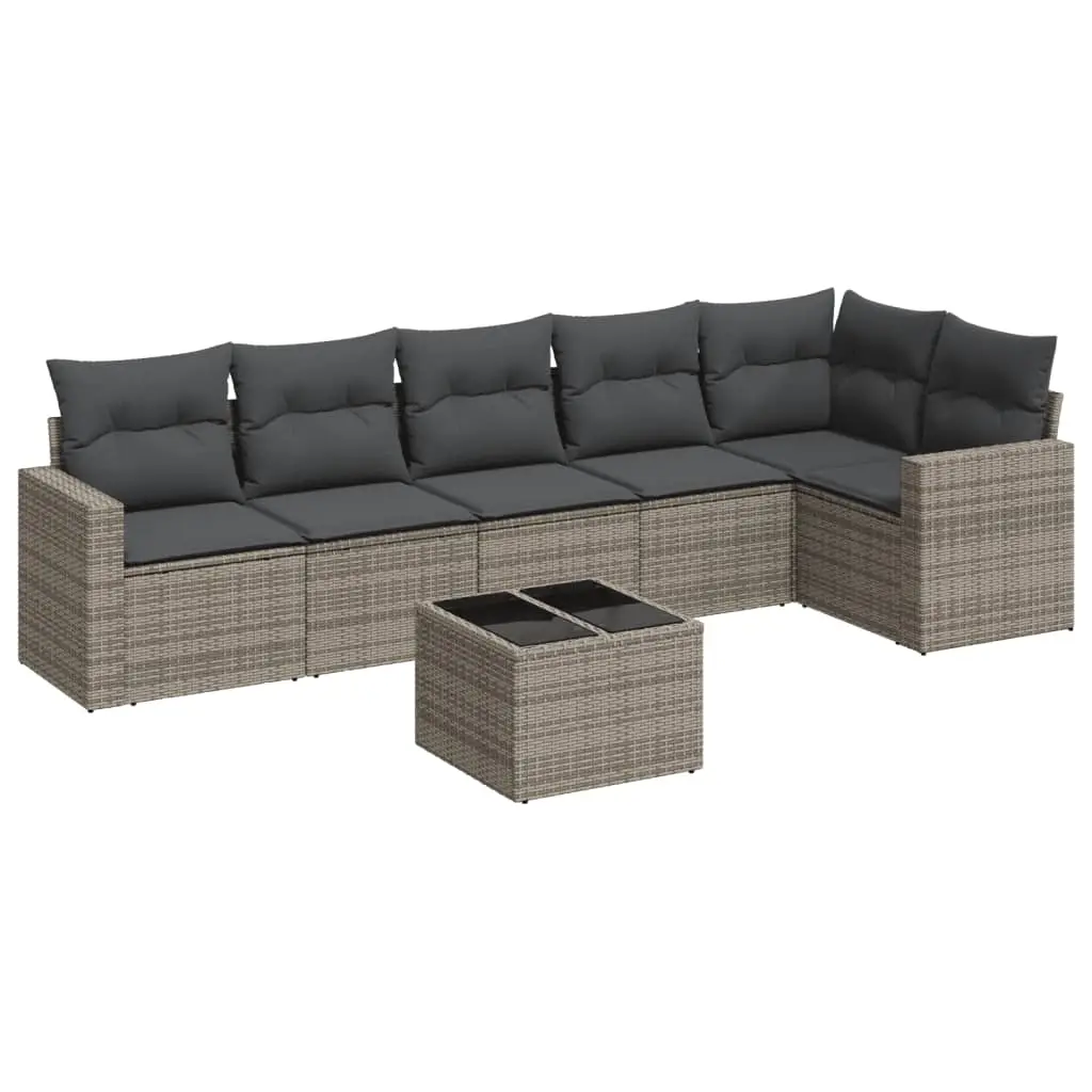 7 Piece Garden Sofa Set with Cushions Grey Poly Rattan 3218990 - Furniture