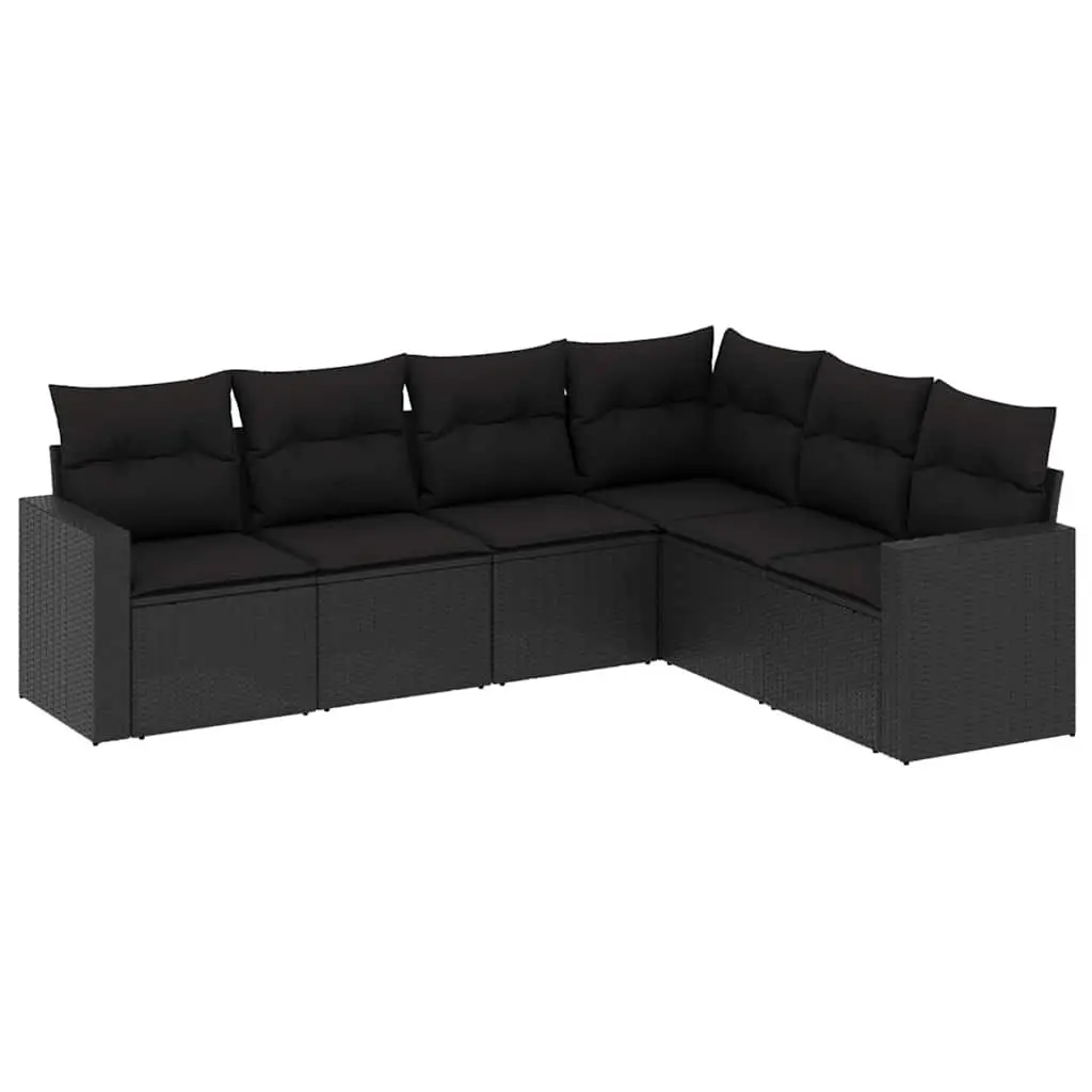 6 Piece Garden Sofa Set with Cushions Black Poly Rattan 3218995 - Furniture