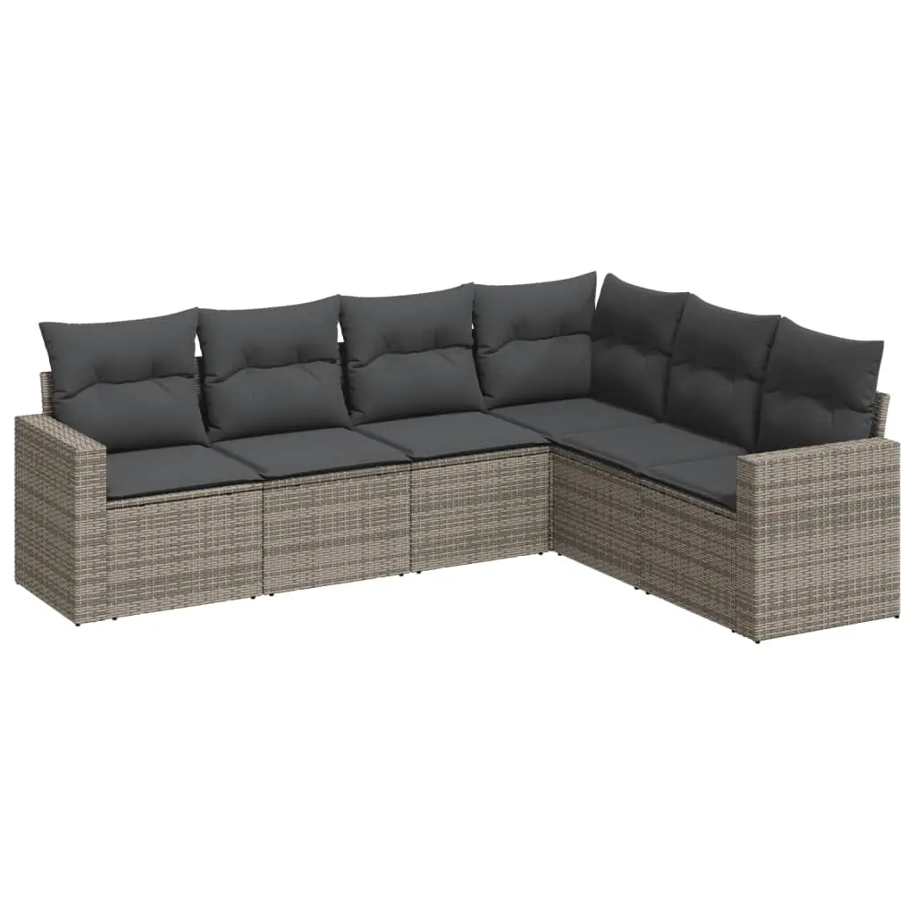 6 Piece Garden Sofa Set with Cushions Grey Poly Rattan 3219000 - Furniture