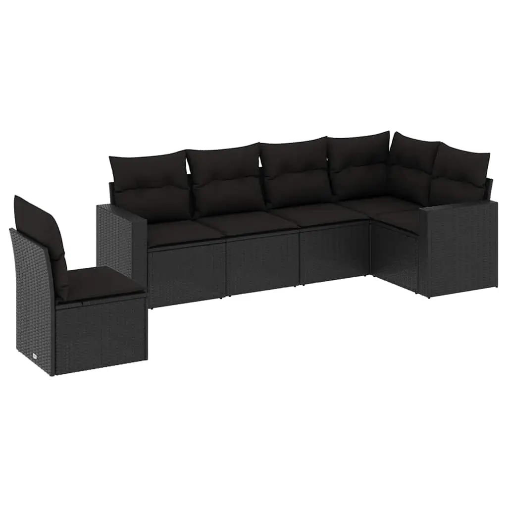 6 Piece Garden Sofa Set with Cushions Black Poly Rattan 3219015 - Furniture