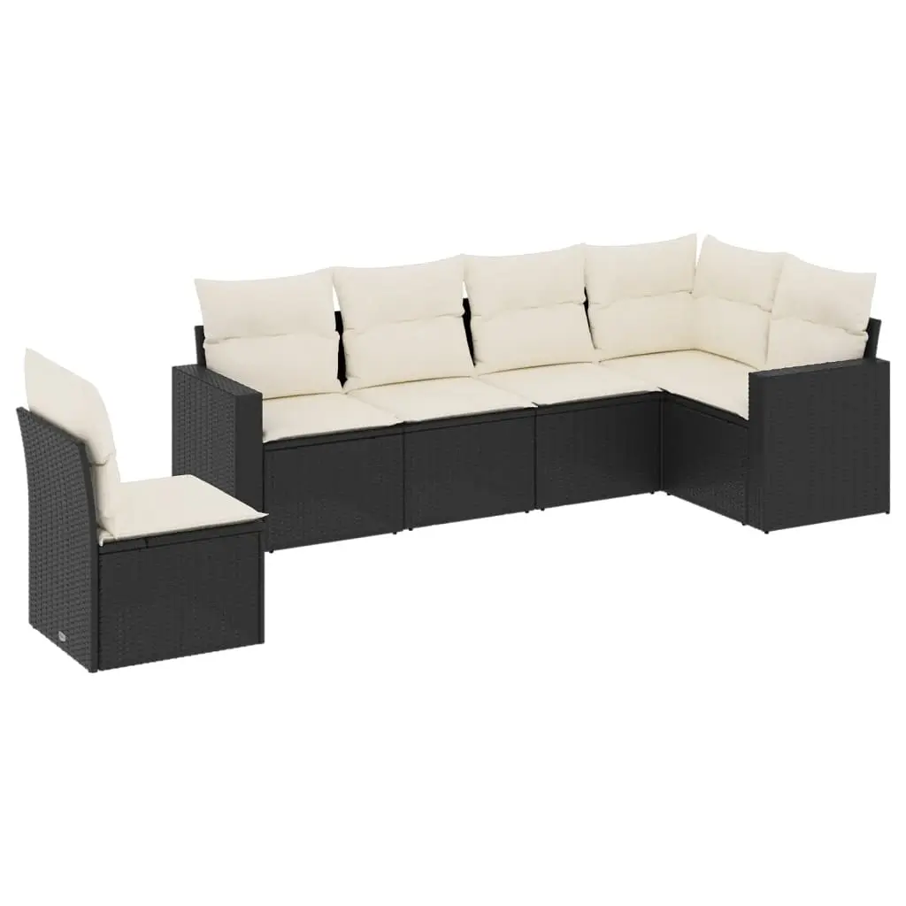 6 Piece Garden Sofa Set with Cushions Black Poly Rattan 3219016 - Furniture