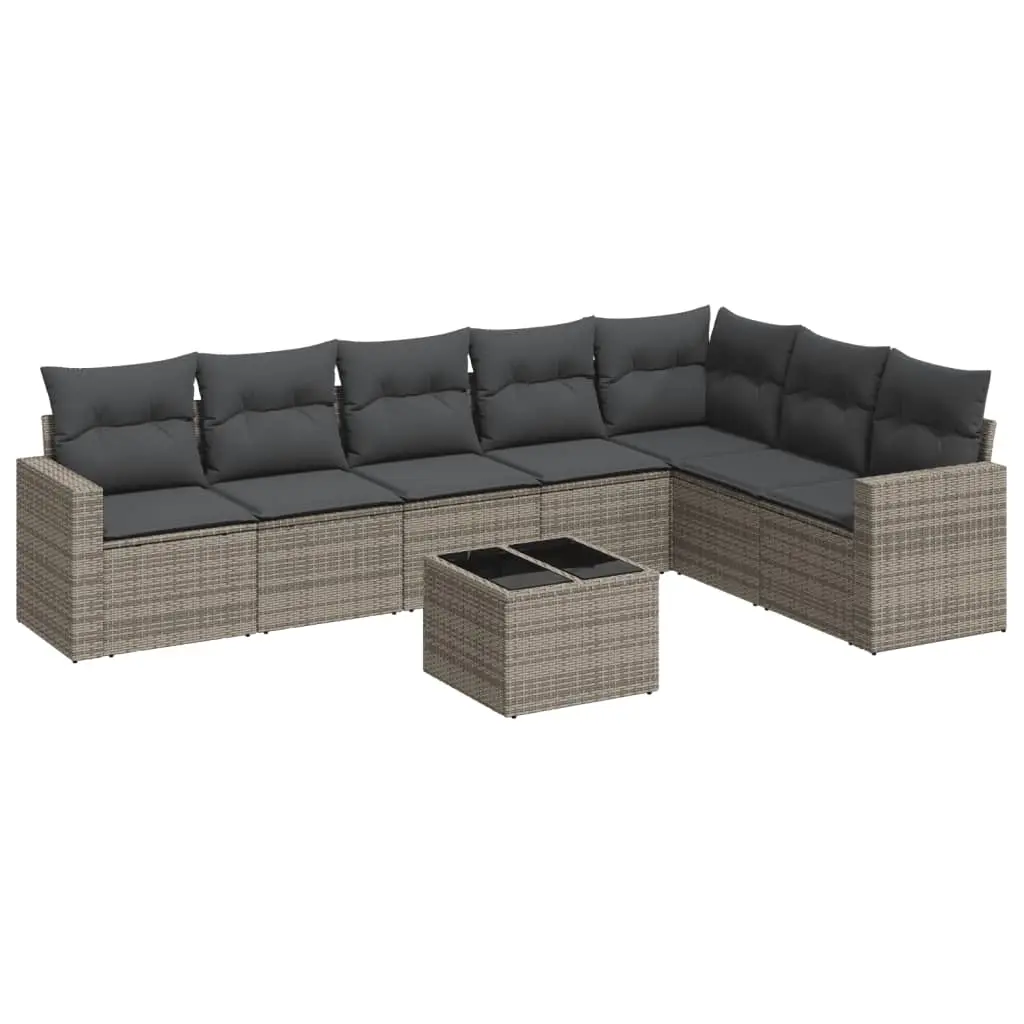 8 Piece Garden Sofa Set with Cushions Grey Poly Rattan 3219050 - Furniture
