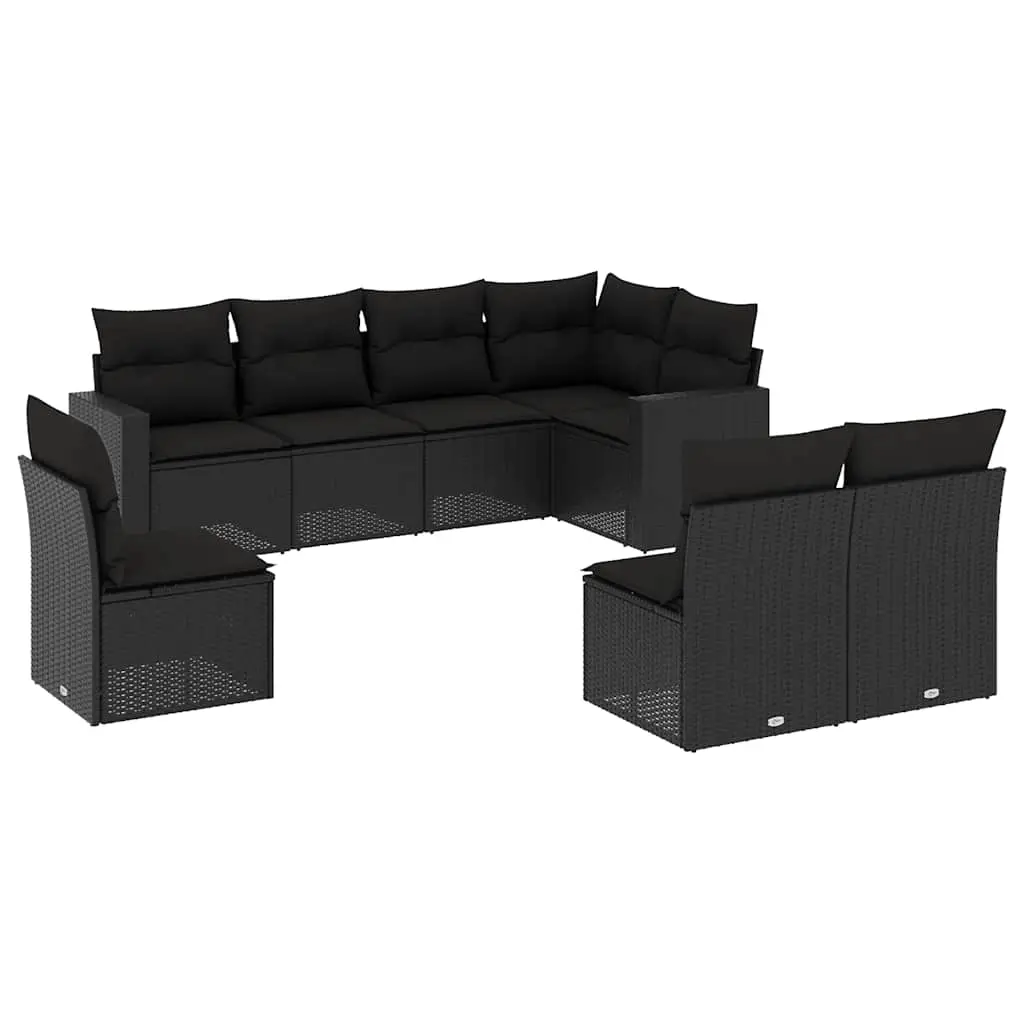 8 Piece Garden Sofa Set with Cushions Black Poly Rattan 3219055 - Furniture