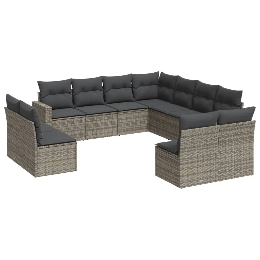 11 Piece Garden Sofa Set with Cushions Grey Poly Rattan 3219120 - Furniture