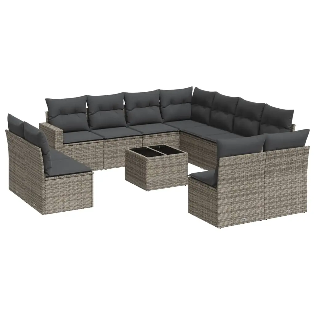 12 Piece Garden Sofa Set with Cushions Grey Poly Rattan 3219130 - Furniture