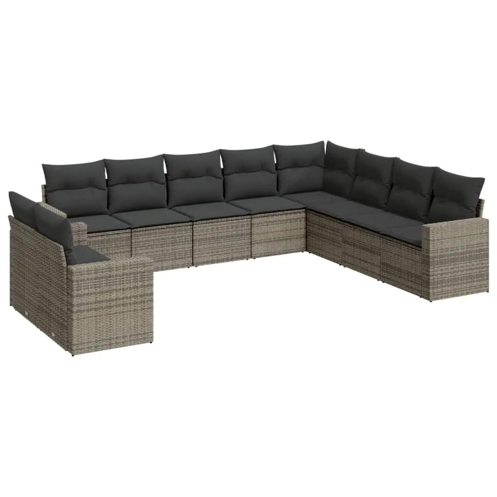 10 Piece Garden Sofa Set with Cushions Grey Poly Rattan 3219160 - Furniture
