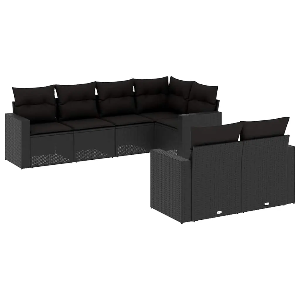7 Piece Garden Sofa Set with Cushions Black Poly Rattan 3219195 - Furniture