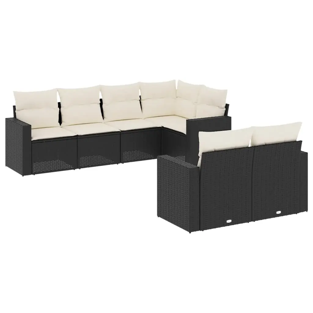 7 Piece Garden Sofa Set with Cushions Black Poly Rattan 3219196 - Furniture