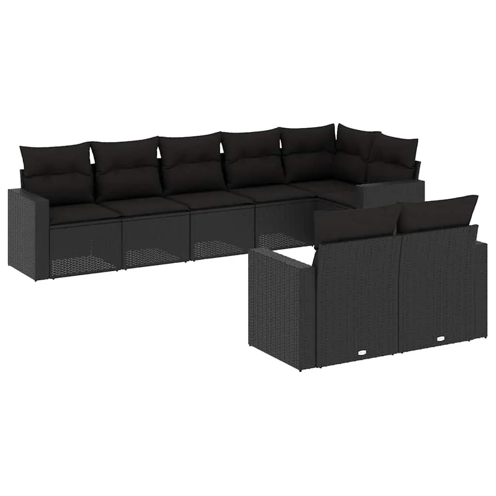 8 Piece Garden Sofa Set with Cushions Black Poly Rattan 3219205 - Furniture