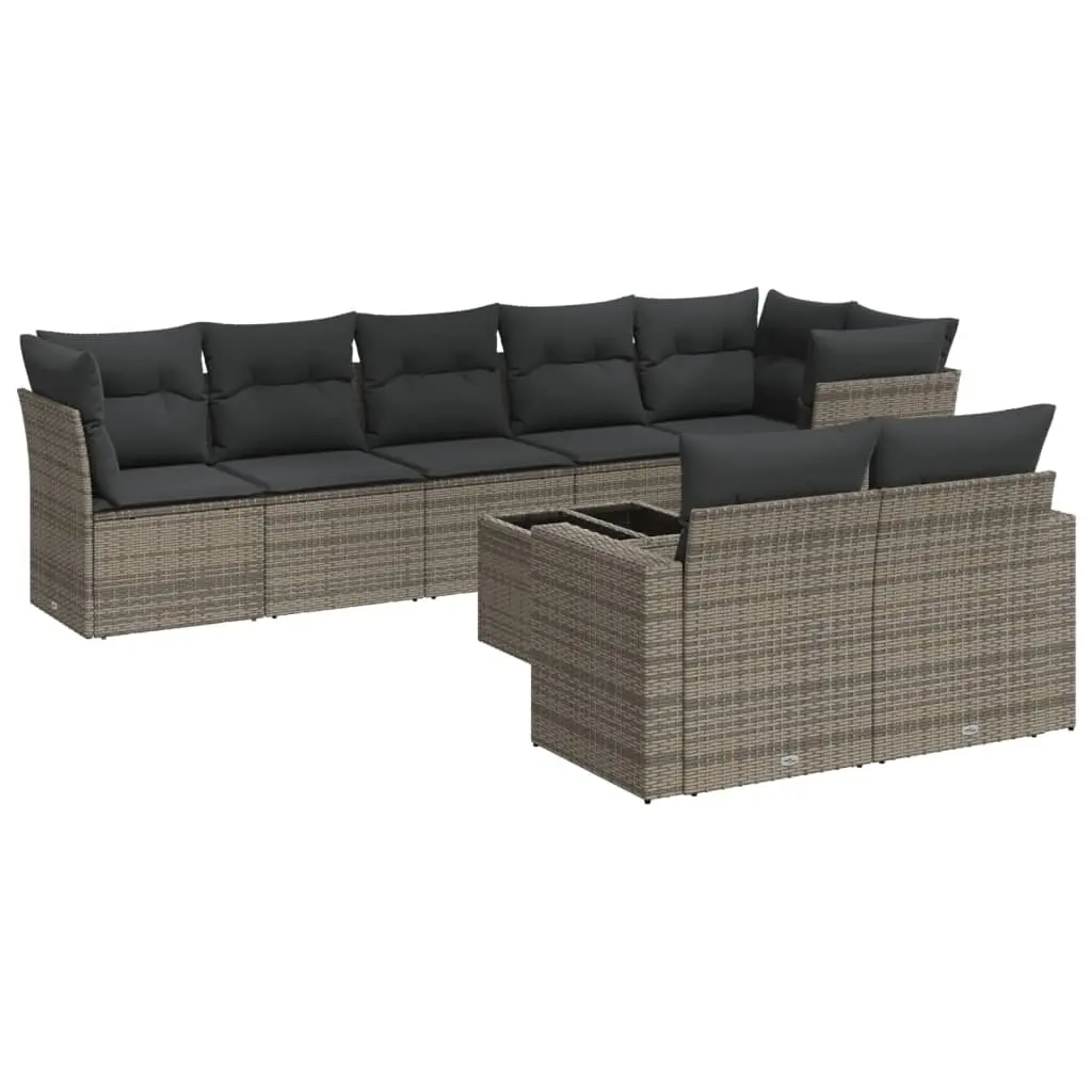 9 Piece Garden Sofa Set with Cushions Grey Poly Rattan 3219220 - Furniture