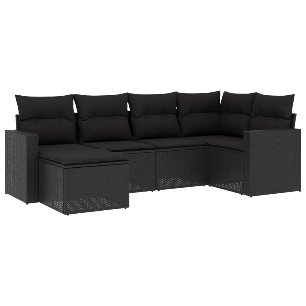 6 Piece Garden Sofa Set with Cushions Black Poly Rattan 3219245 - Furniture