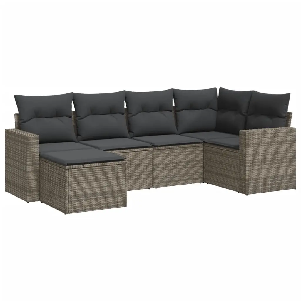 6 Piece Garden Sofa Set with Cushions Grey Poly Rattan 3219250 - Furniture