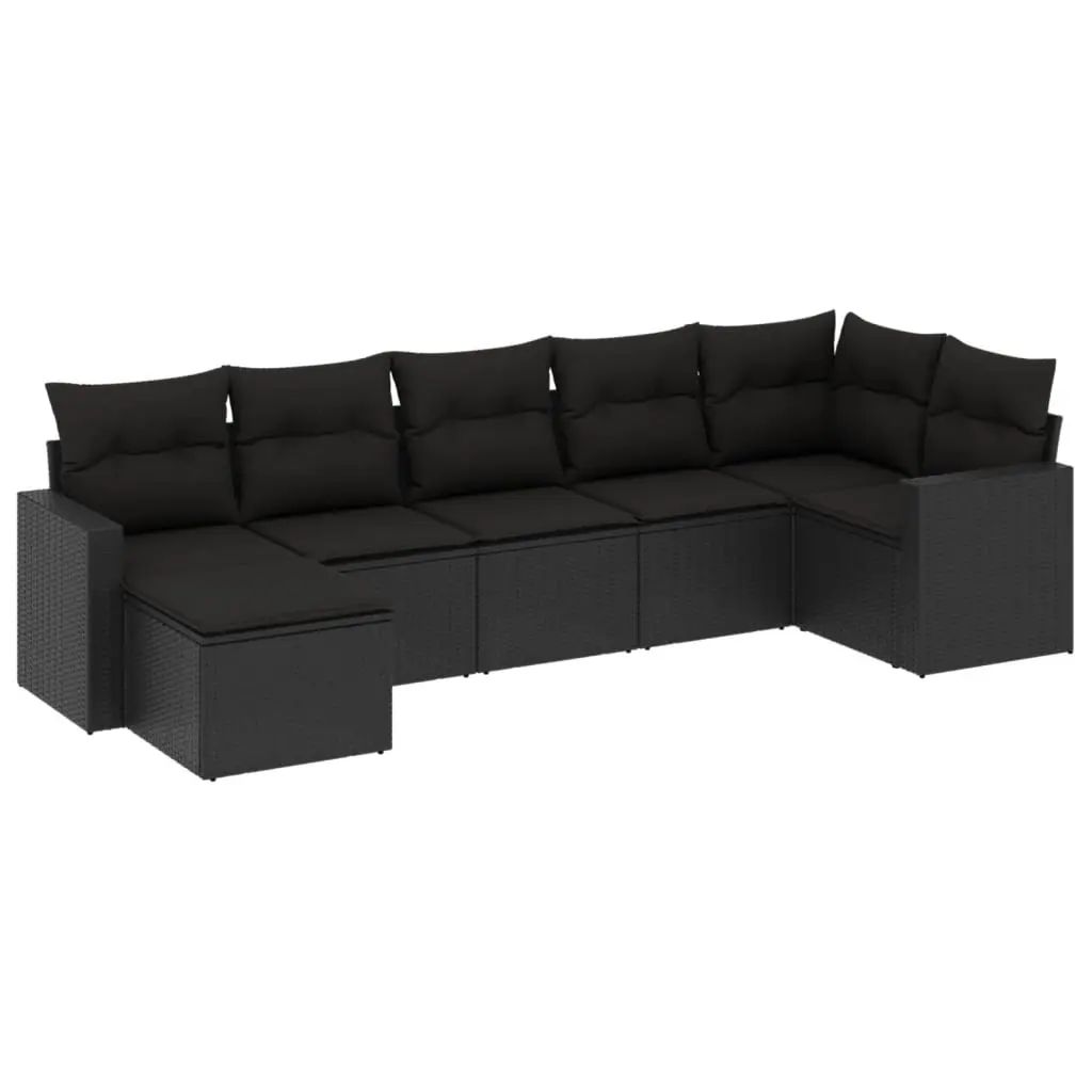 7 Piece Garden Sofa Set with Cushions Black Poly Rattan 3219265 - Furniture