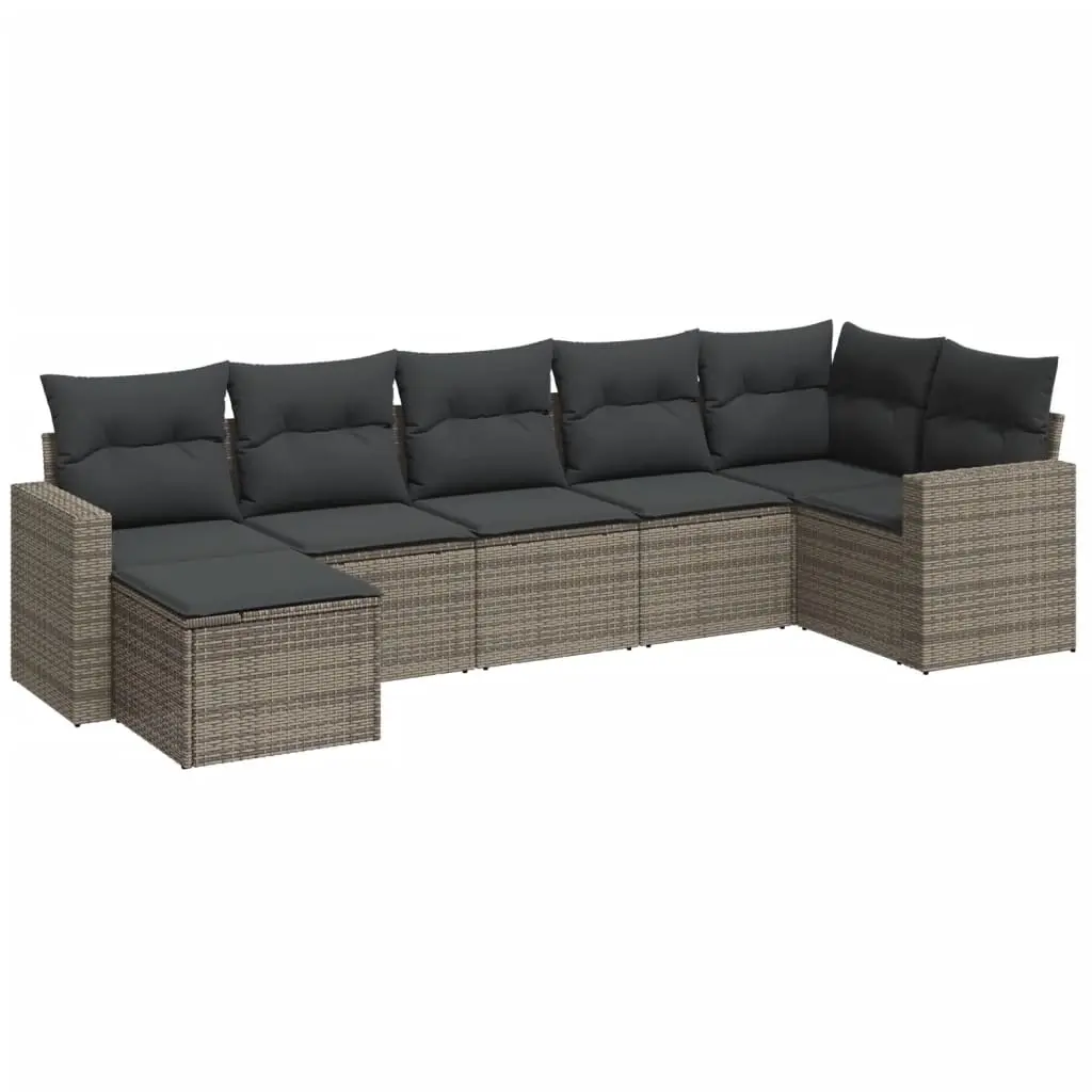 7 Piece Garden Sofa Set with Cushions Grey Poly Rattan 3219270 - Furniture
