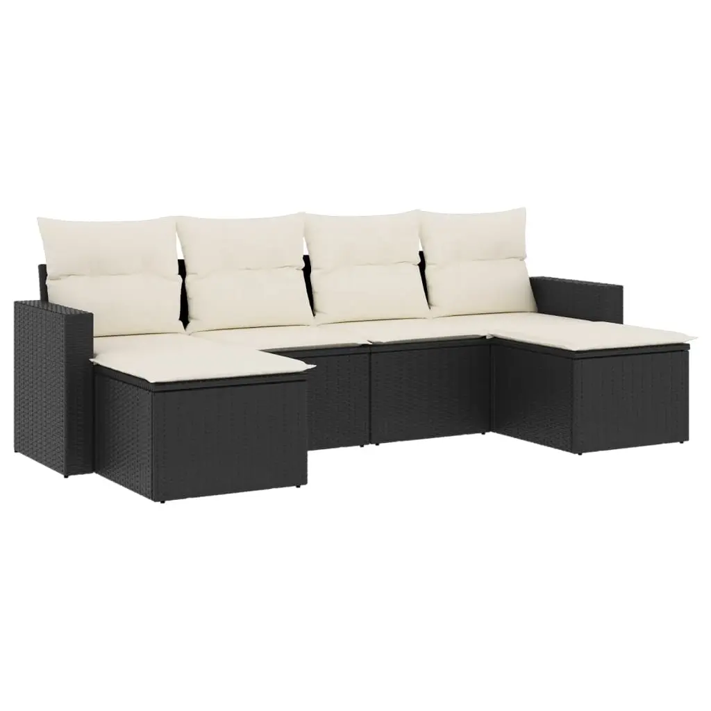 6 Piece Garden Sofa Set with Cushions Black Poly Rattan 3219306 - Furniture