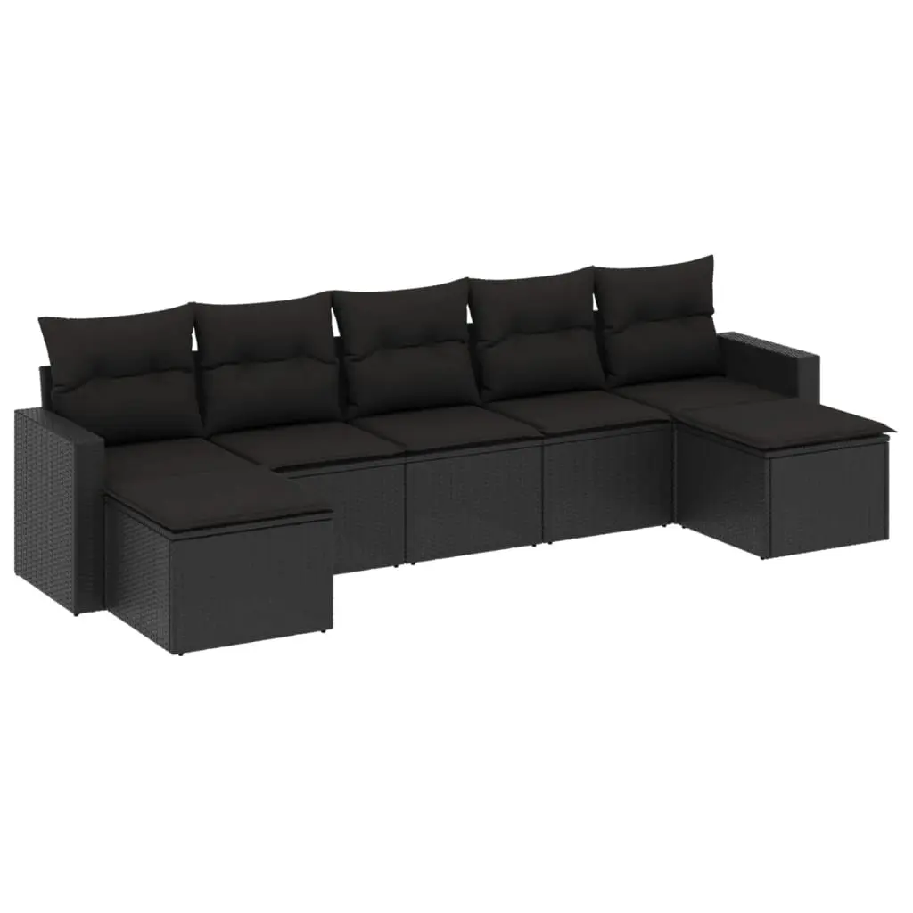 7 Piece Garden Sofa Set with Cushions Black Poly Rattan 3219325 - Furniture