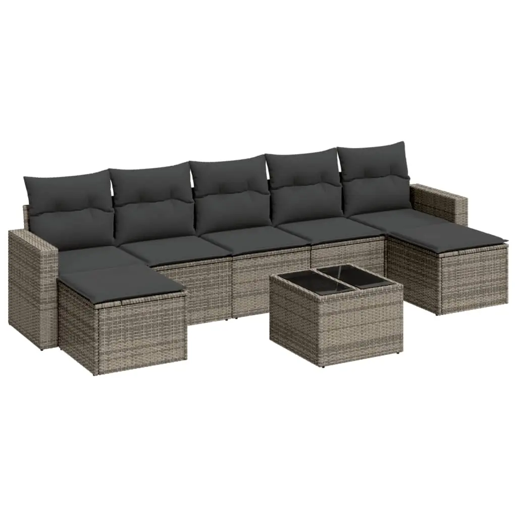 8 Piece Garden Sofa Set with Cushions Grey Poly Rattan 3219340 - Furniture