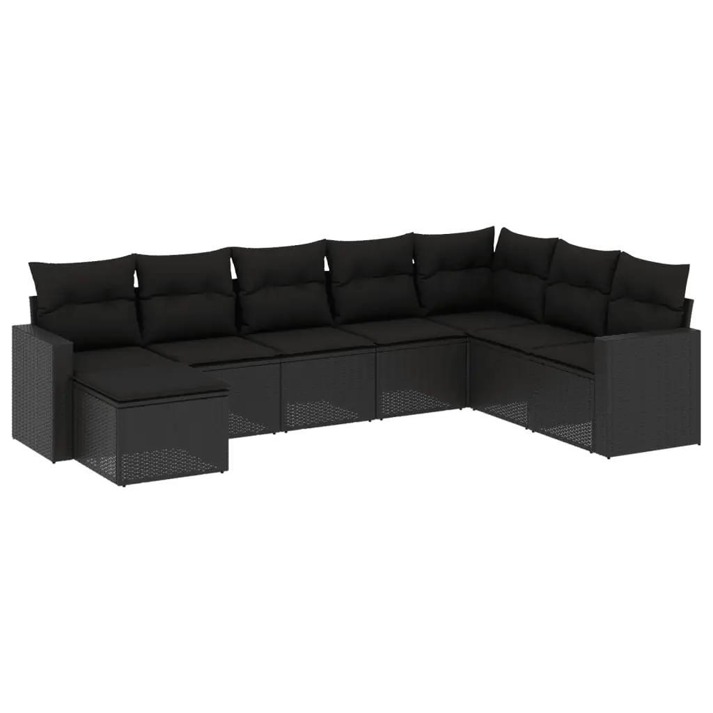 8 Piece Garden Sofa Set with Cushions Black Poly Rattan 3219345 - Furniture