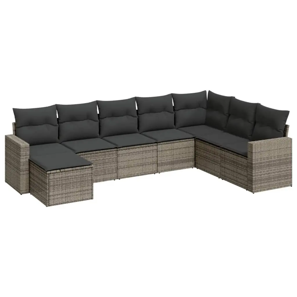 8 Piece Garden Sofa Set with Cushions Grey Poly Rattan 3219350 - Furniture