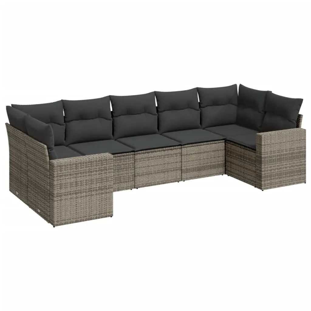 7 Piece Garden Sofa Set with Cushions Grey Poly Rattan 3219380 - Furniture