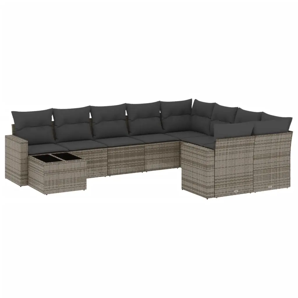 10 Piece Garden Sofa Set with Cushions Grey Poly Rattan 3219450 - Furniture