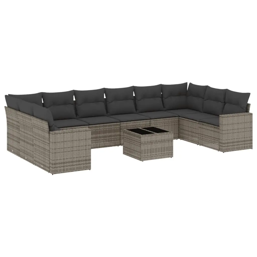 11 Piece Garden Sofa Set with Cushions Grey Poly Rattan 3219470 - Furniture