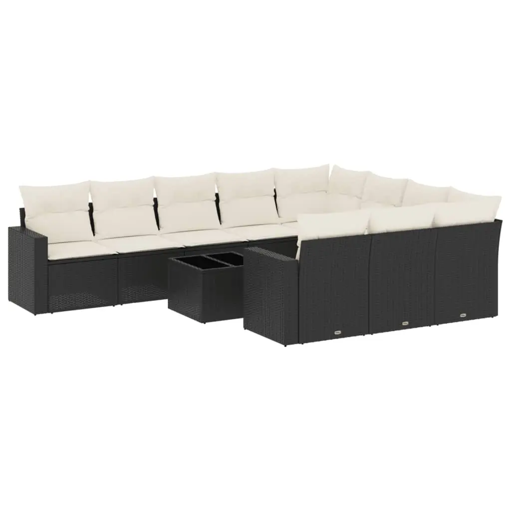 11 Piece Garden Sofa Set with Cushions Black Poly Rattan 3219486 - Furniture