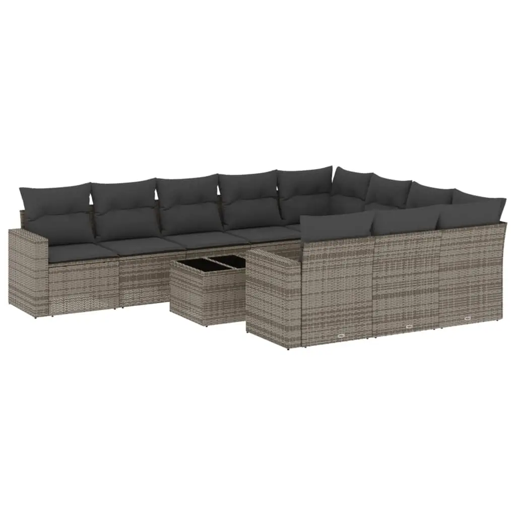 11 Piece Garden Sofa Set with Cushions Grey Poly Rattan 3219490 - Furniture