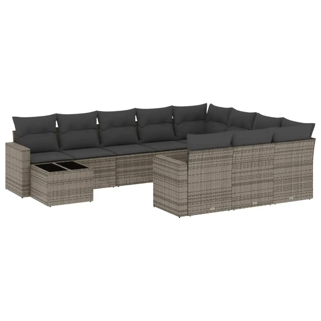 11 Piece Garden Sofa Set with Cushions Grey Poly Rattan 3219520 - Furniture