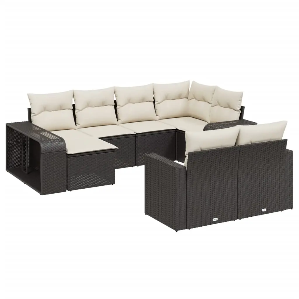 10 Piece Garden Sofa Set with Cushions Black Poly Rattan 3228896 - Furniture