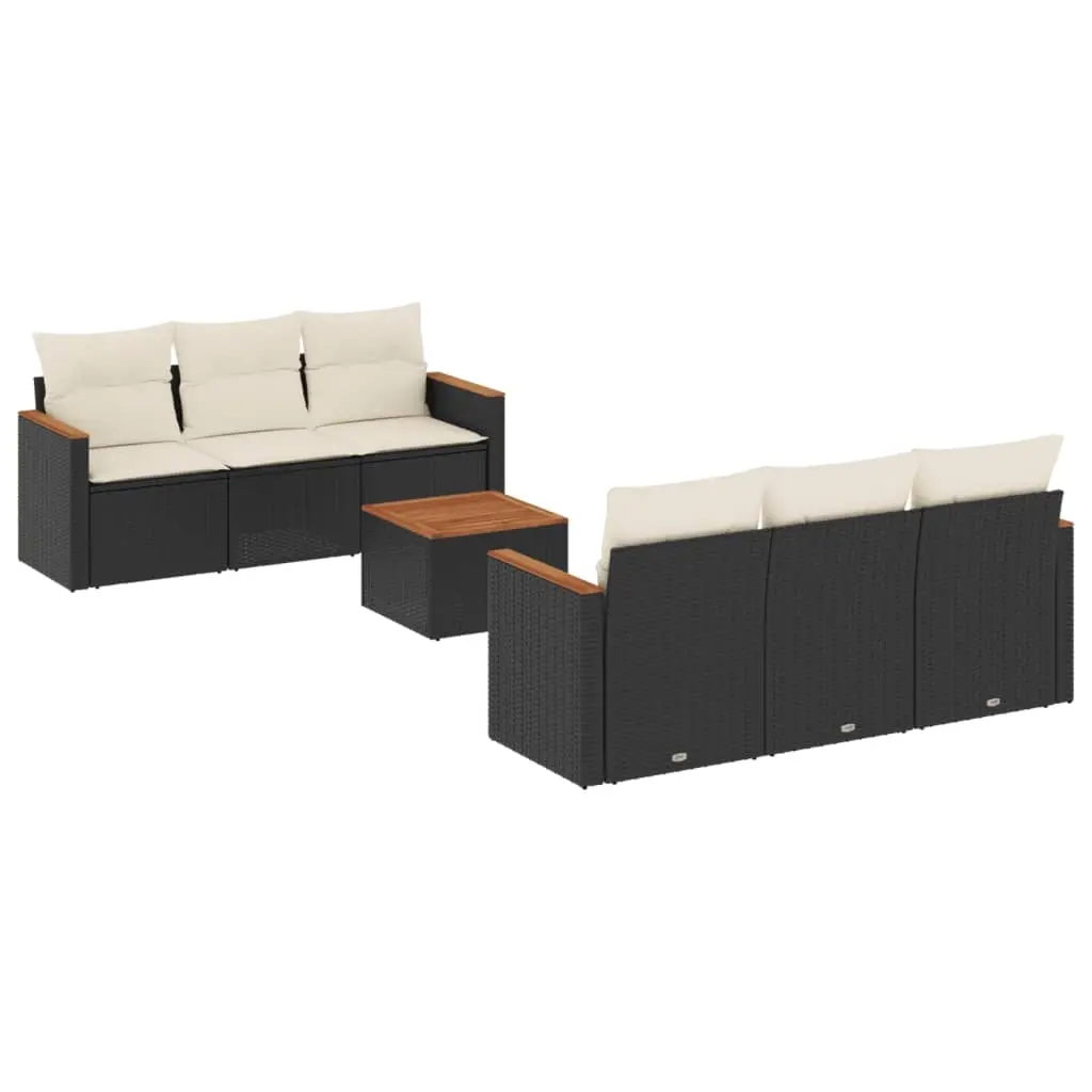 7 Piece Garden Sofa Set with Cushions Black Poly Rattan 3225790 - Furniture