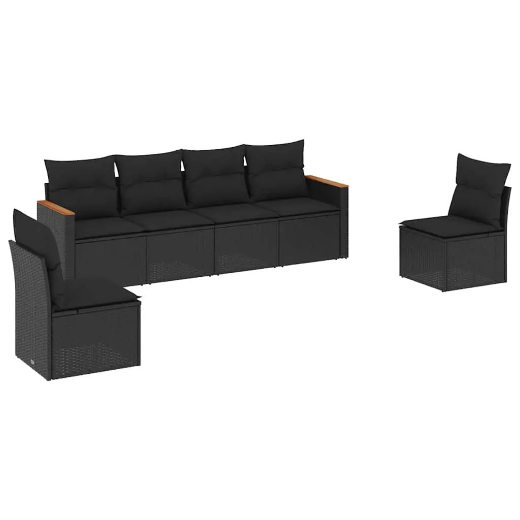 6 Piece Garden Sofa Set with Cushions Black Poly Rattan 3225859 - Furniture