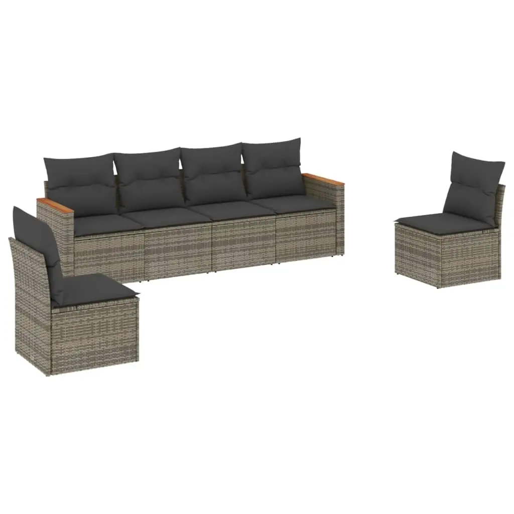 6 Piece Garden Sofa Set with Cushions Grey Poly Rattan 3225864 - Furniture