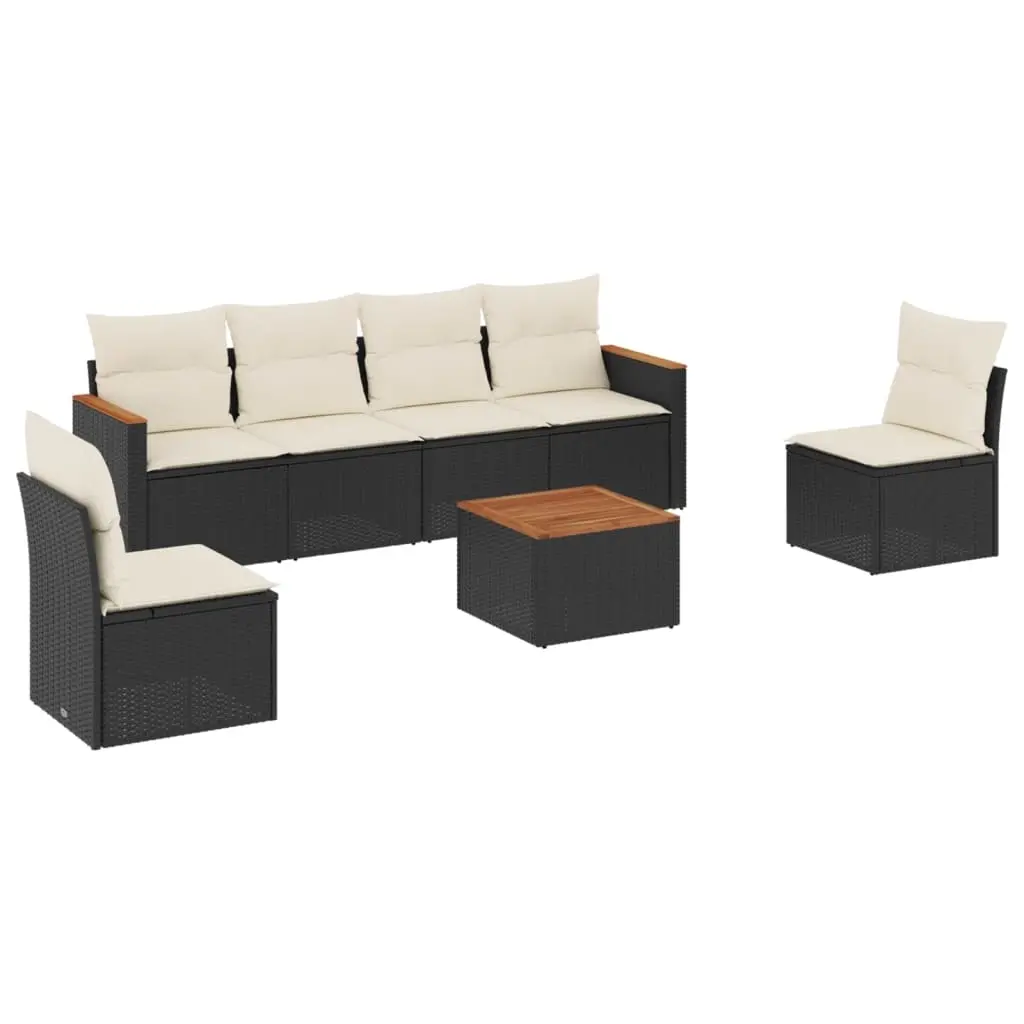 7 Piece Garden Sofa Set with Cushions Black Poly Rattan 3225867 - Furniture