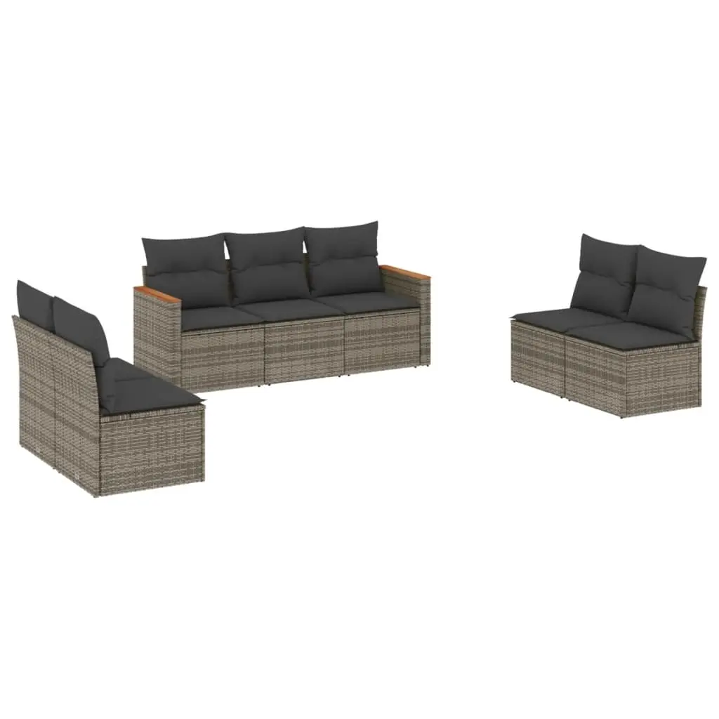 7 Piece Garden Sofa Set with Cushions Grey Poly Rattan 3225878 - Furniture