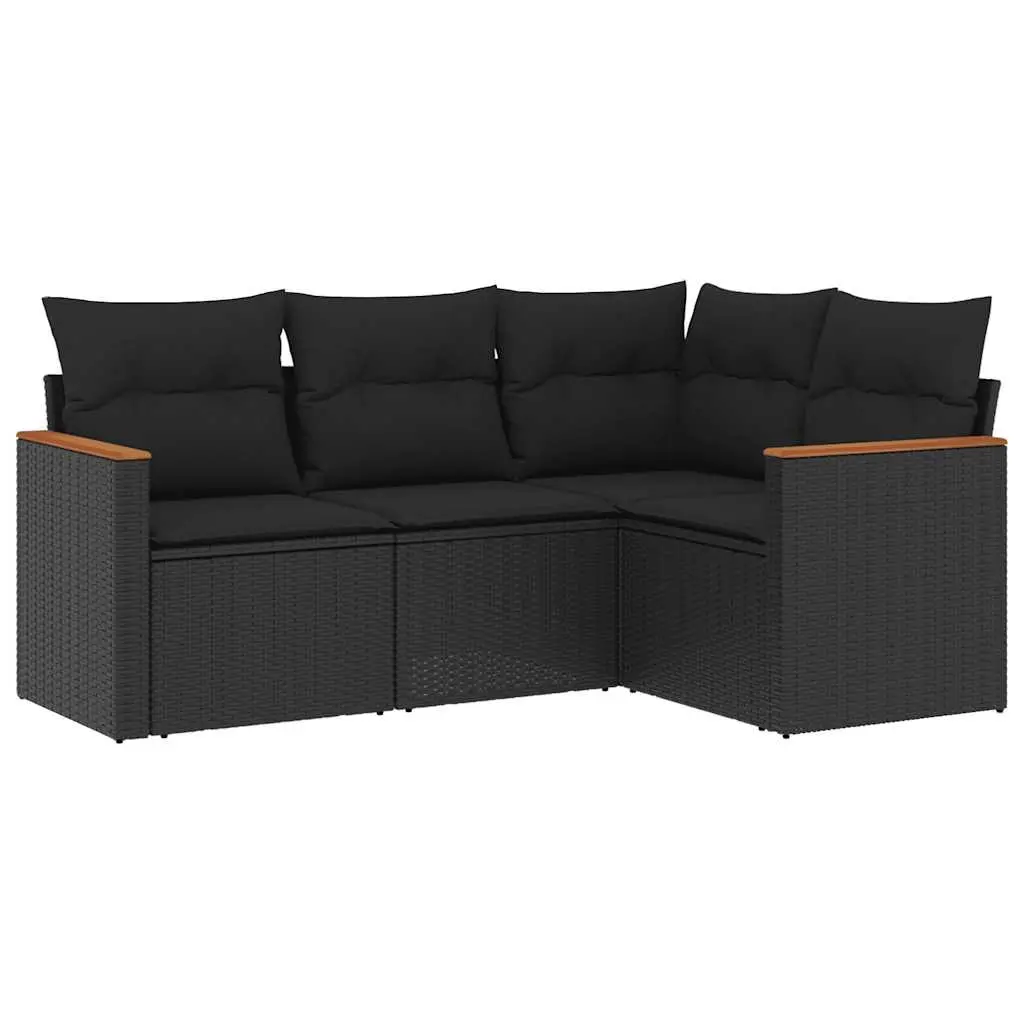 4 Piece Garden Sofa Set with Cushions Black Poly Rattan 3225929 - Furniture