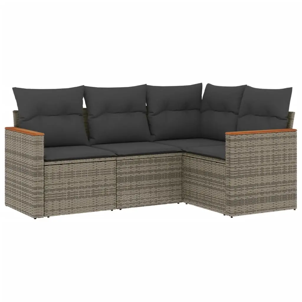 4 Piece Garden Sofa Set with Cushions Grey Poly Rattan 3225934 - Furniture